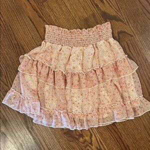 Altar'd State Pink Floral Ruffle Mini Skirt, lined, Size Medium